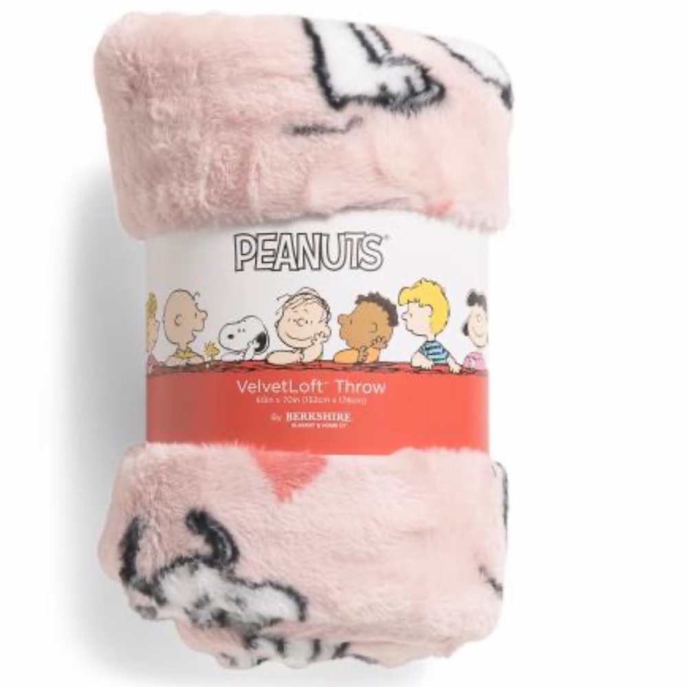 Peanuts Snoopy & Woodstock Faux Fur Hearts Pink Plush Blanket - Picture 3 of 3
